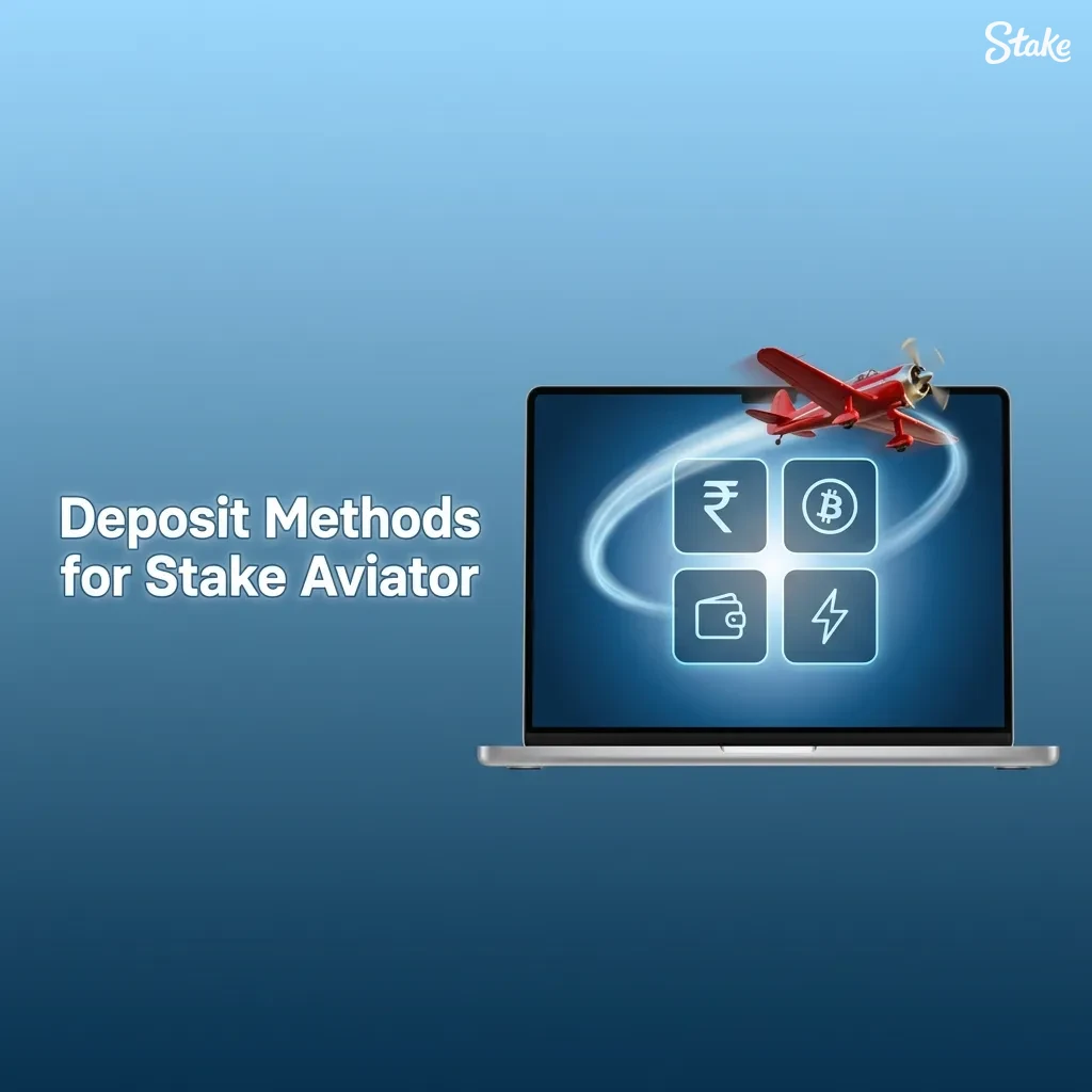 Infographic showing Stake Aviator deposit methods: UPI, GPay, PhonePe, PayTM, cards, net banking, crypto, e-wallets