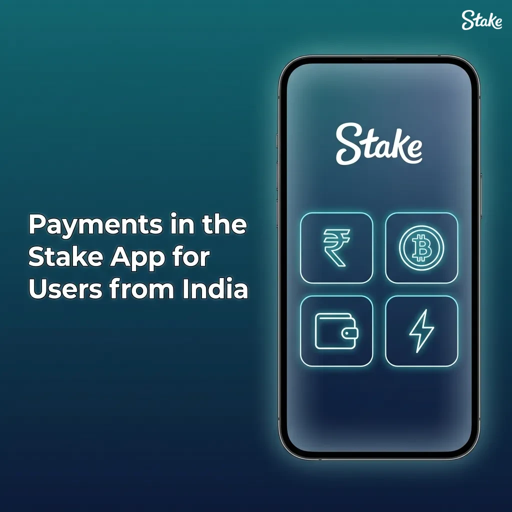 Stake app screen showing fast deposits and withdrawals in India with UPI, GPay, PayTM, cards, Apple Pay, and crypto