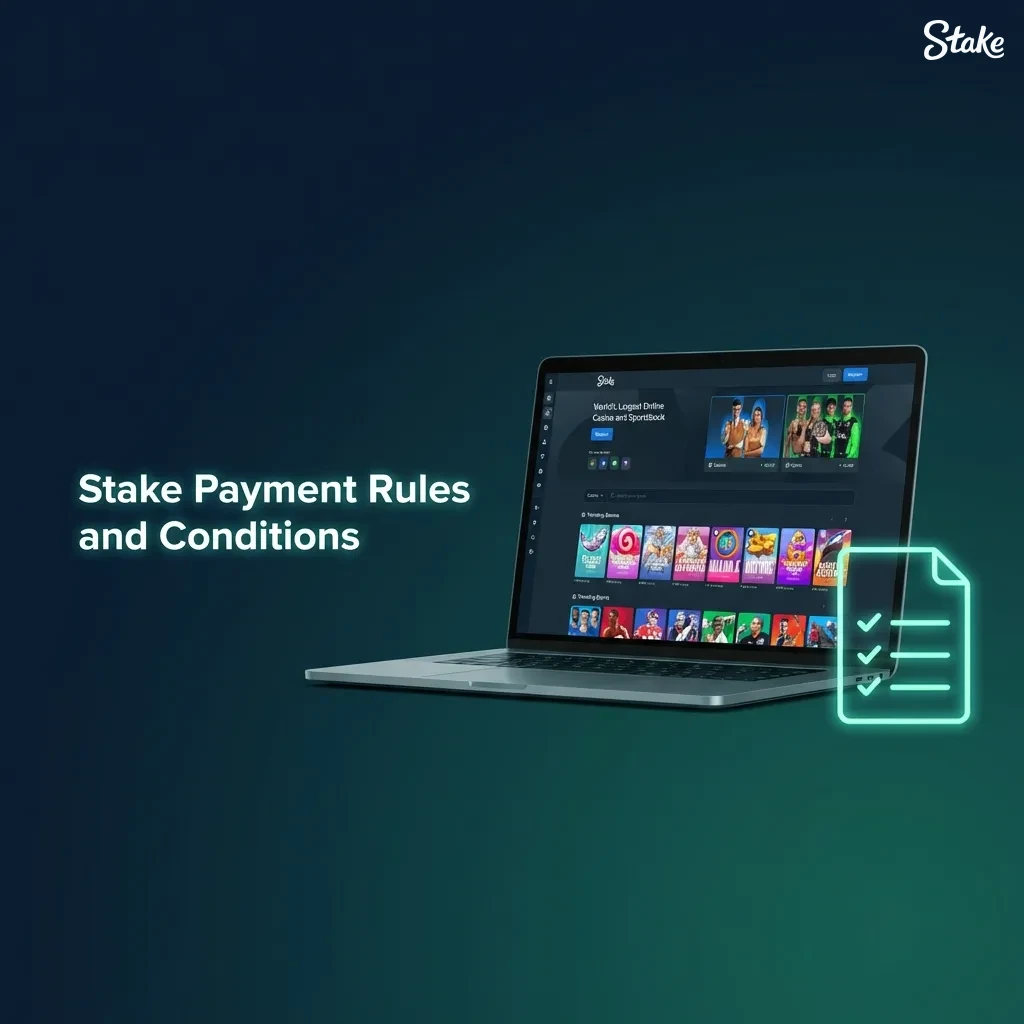Infographic titled “Stake Payment Rules and Conditions” summarizing key deposit and withdrawal rules for India users