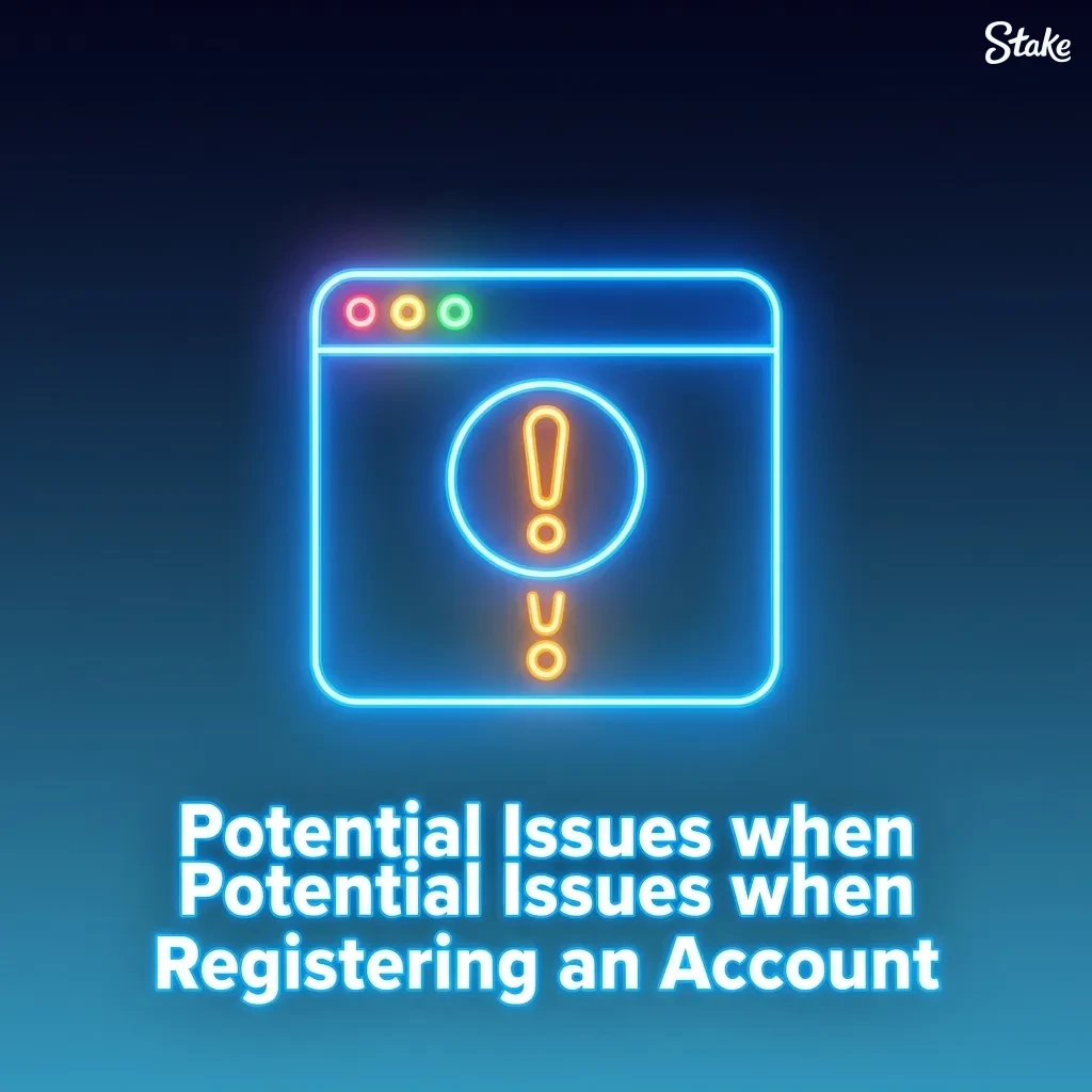 Infographic listing common Stake account registration problems and simple solutions, including verification, address, and payment issues
