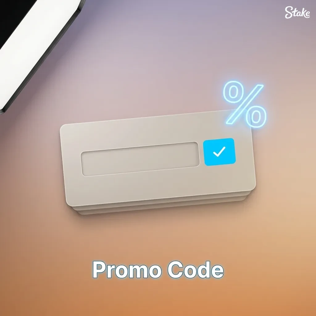 Promo code screen showing examples like STAKEWELCOME and STAKESPORTS with instructions on applying bonus offers