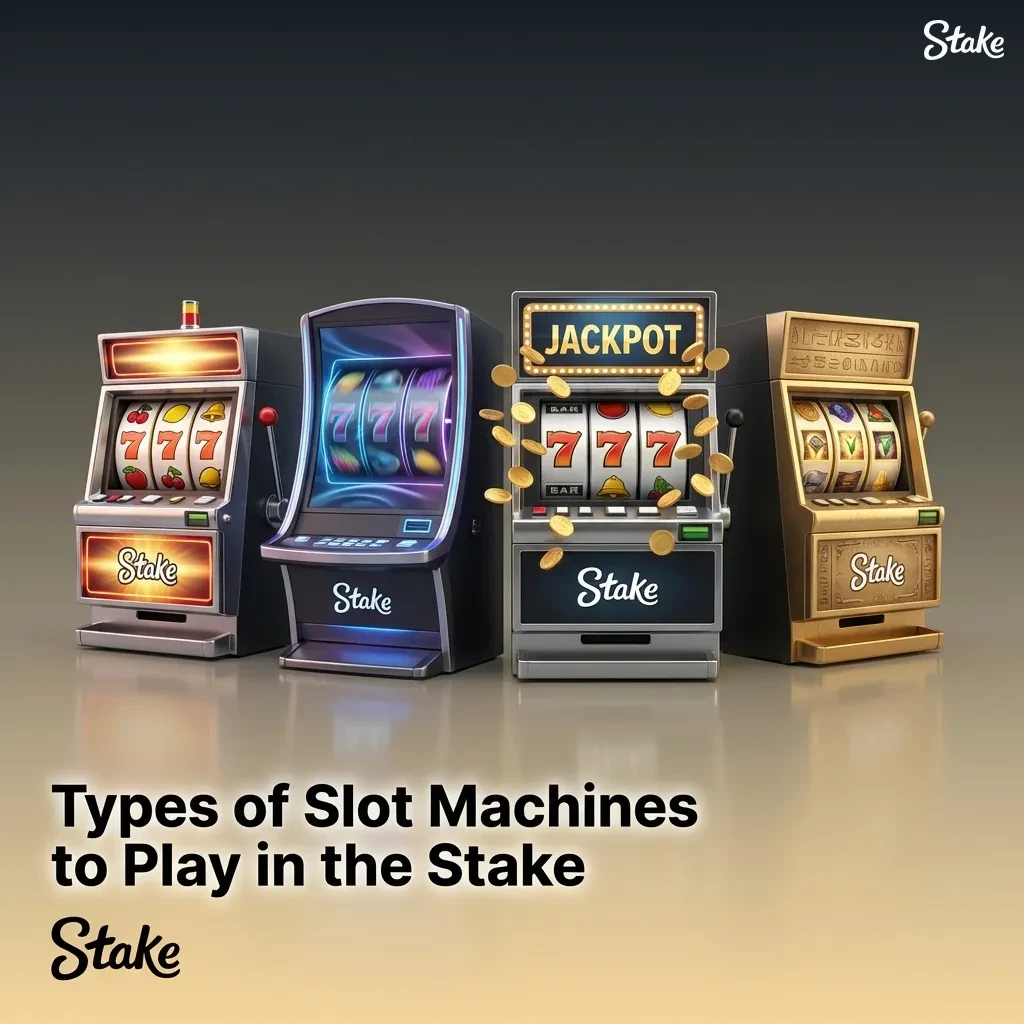 Graphic of different online slot machine types, from classic three-reel and video slots to Megaways, jackpots and crash games