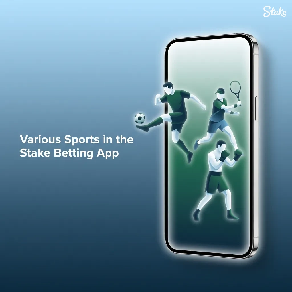 Stake betting app screen showing icons for cricket, football, tennis, kabaddi, basketball, eSports and more sports markets