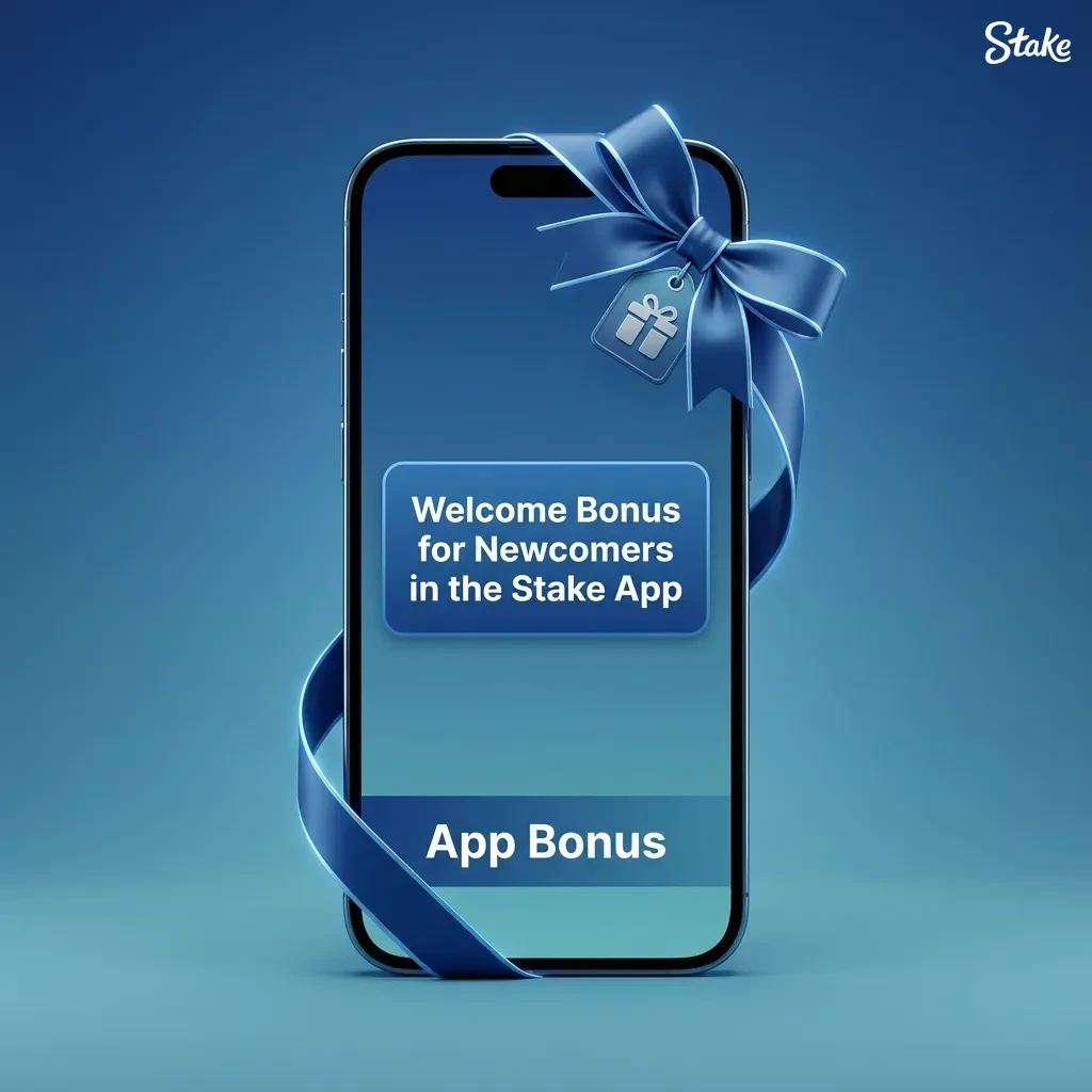 Stake app screen showing welcome bonus choice between 200% sports offer and 200% casino offer for new users